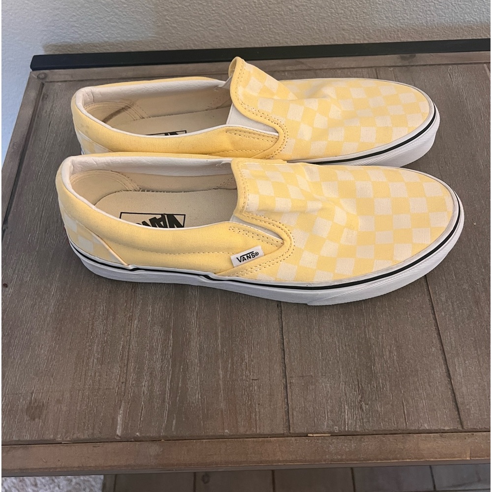 Vans Slip-On Shoes. Yellow Check. Worn once. Size Women’s 10 / Men’s 8.5